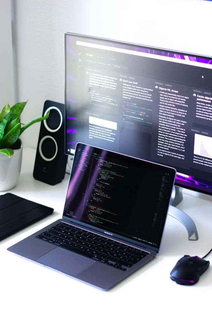 Minimalist illustration of a software developer workspace